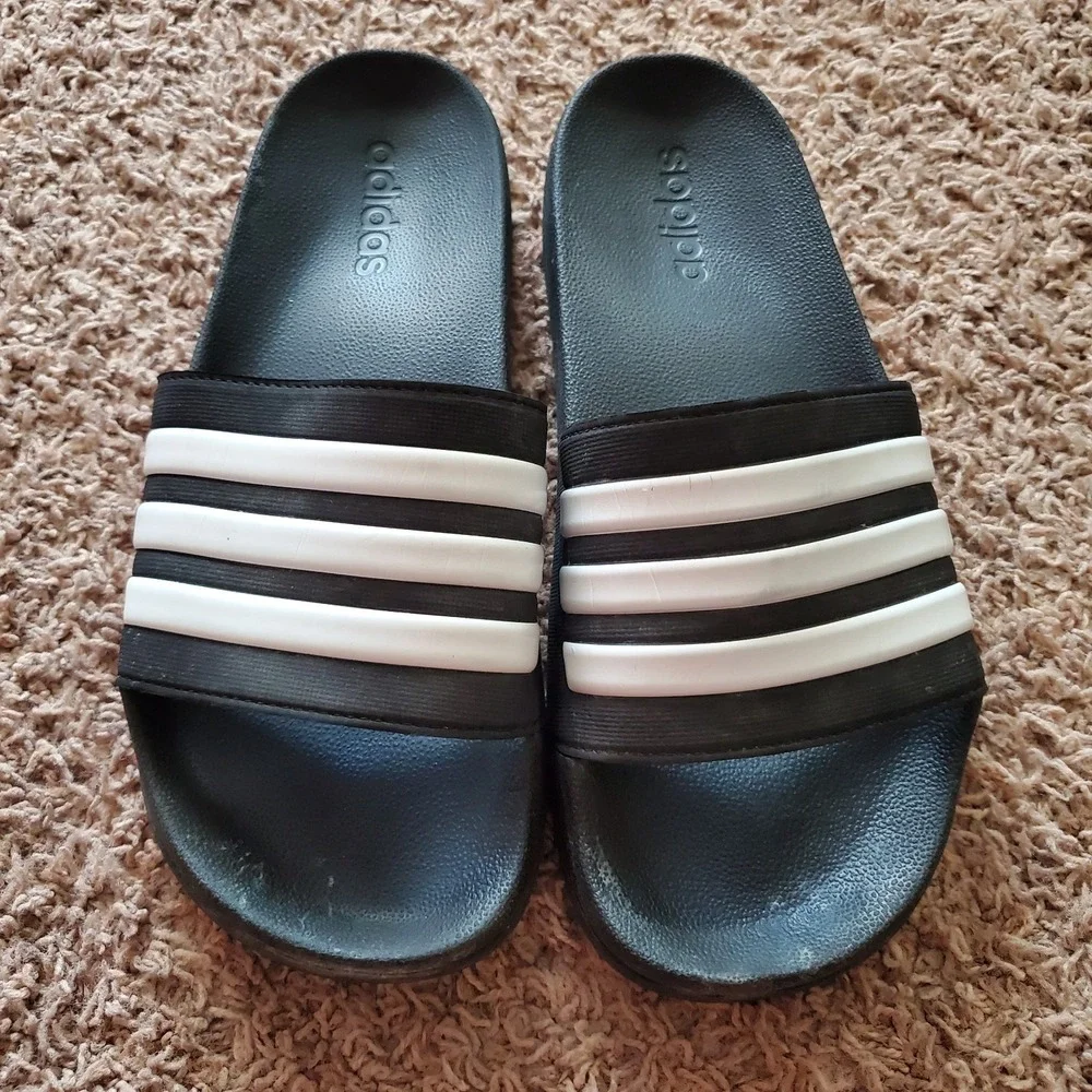 adidas Adilette Cloudfoam Plus‎ Slide Sandal in Black/White Size 12 Mens